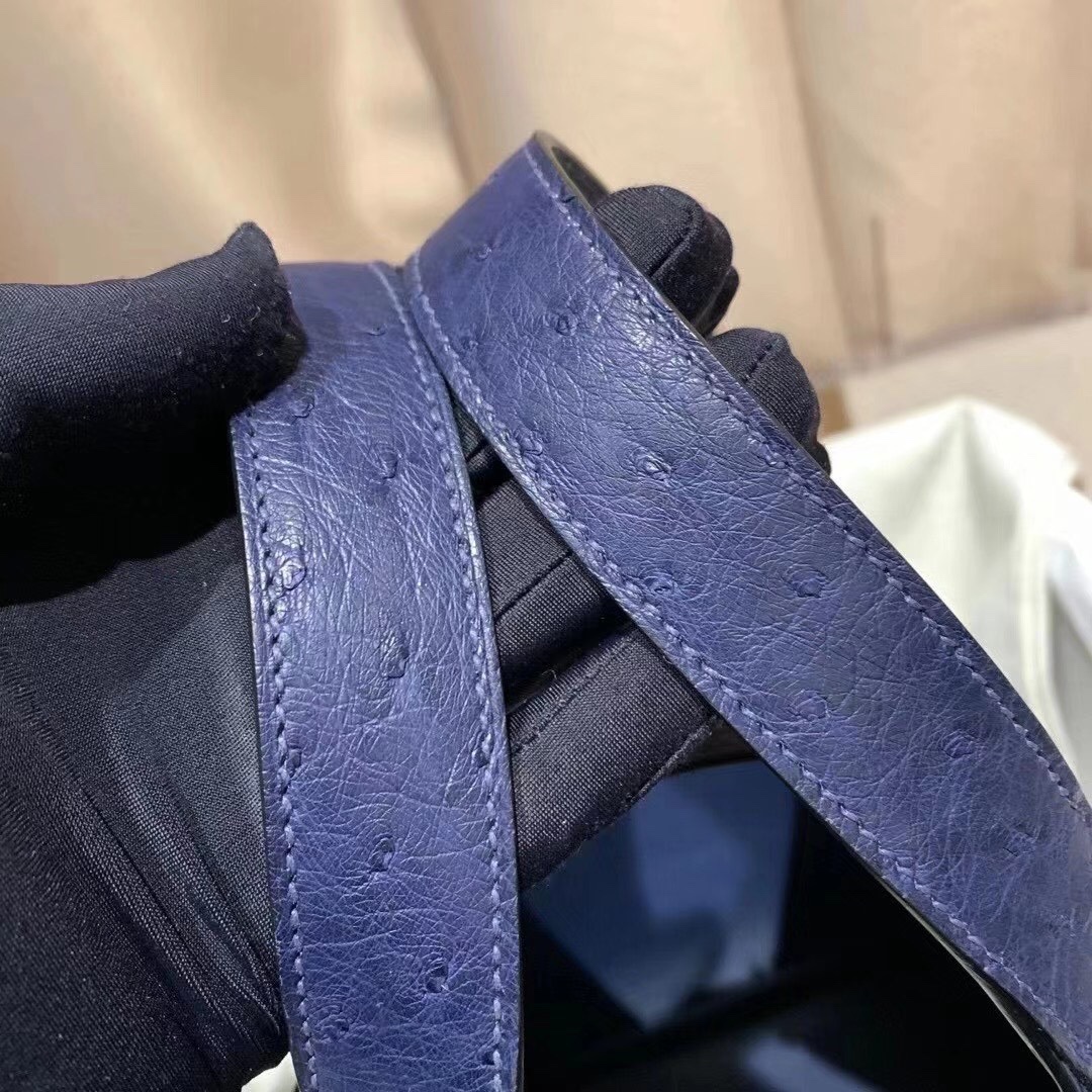 에르메스 피코탄 락18 사파이어블루 금장 타조가죽